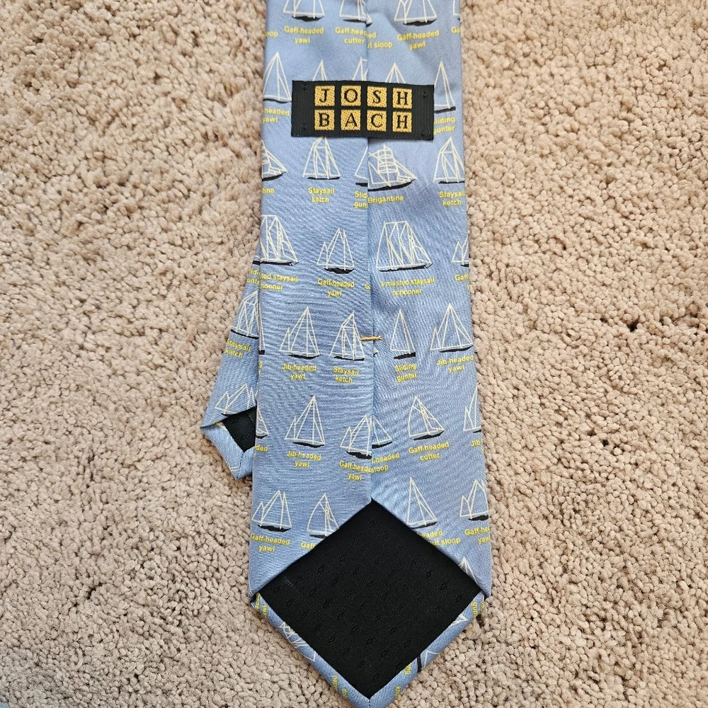 Josh Bach Silk Tie All Over Print Blue Sailboat Necktie Nautical Preppy Sailing
